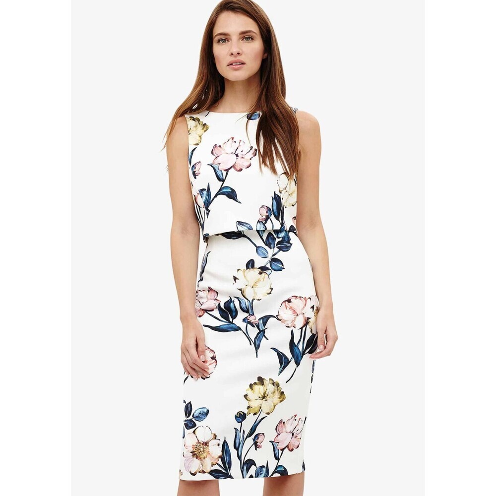 Phase Eight Peony Sleeveless Sheath Dress In Ivory Floral Print 4US (8UK) $239